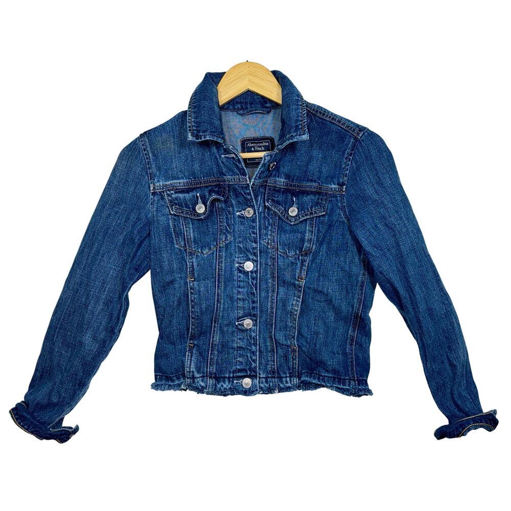 Abercrombie & Fitch Blue Denim Collared Cropped Jean Jacket Coat Womens Size XS